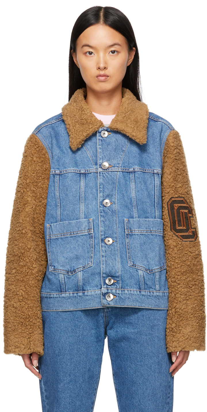 teddy sleeve denim jacket