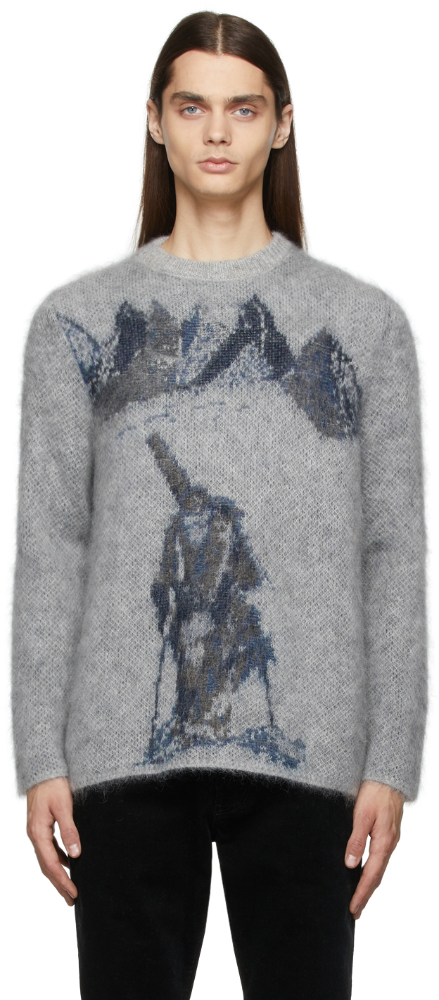 Giorgio Armani: Grey Brushed Mohair Sweater | SSENSE Canada