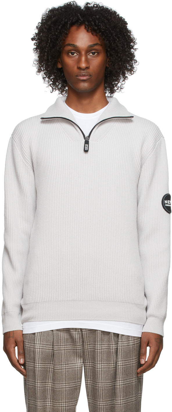 Grey Classic Zip Sweater by Giorgio Armani on Sale