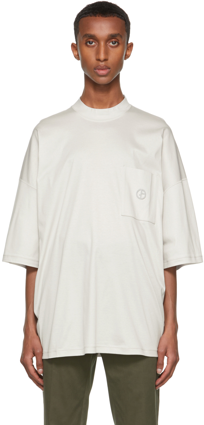 Giorgio Armani: Grey Organic Cotton Mock Neck T-Shirt | SSENSE