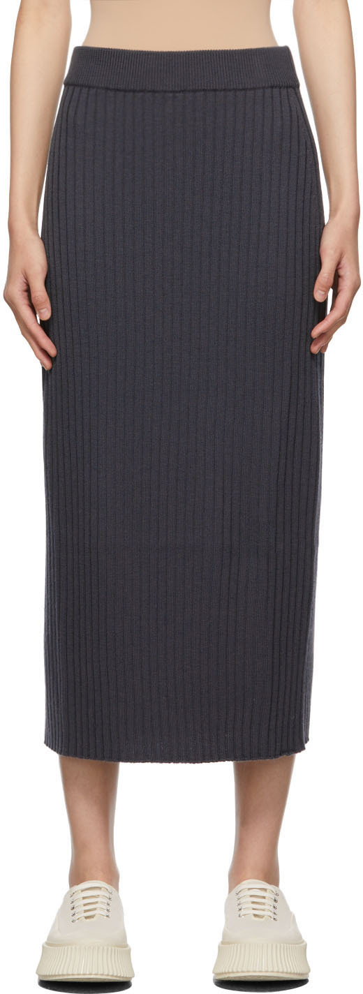 Max Mara Leisure Grey Rib Knit Boheme Pencil Skirt
