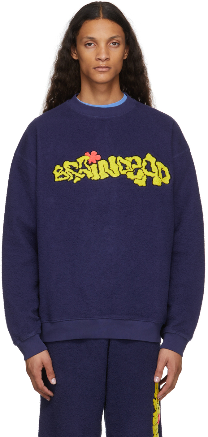 Navy Slime Reverse Fleece Sweatshirt by Brain Dead on Sale