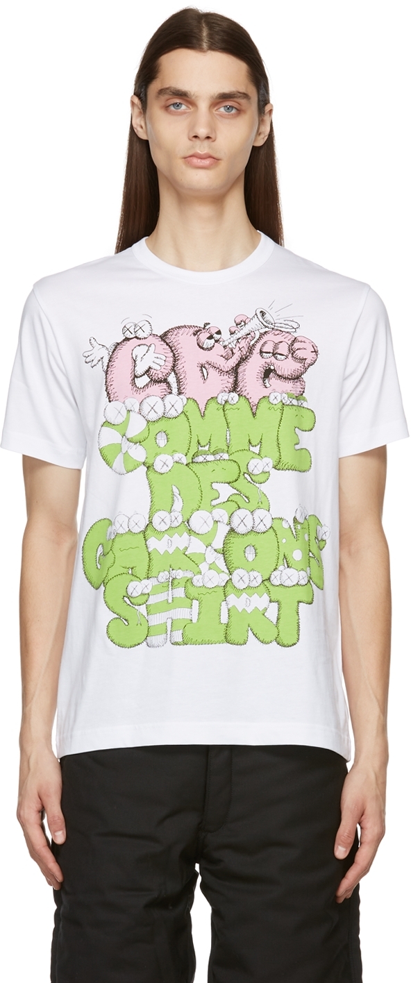White KAWS Edition Logo T-Shirt by Comme des Garçons Shirt on Sale