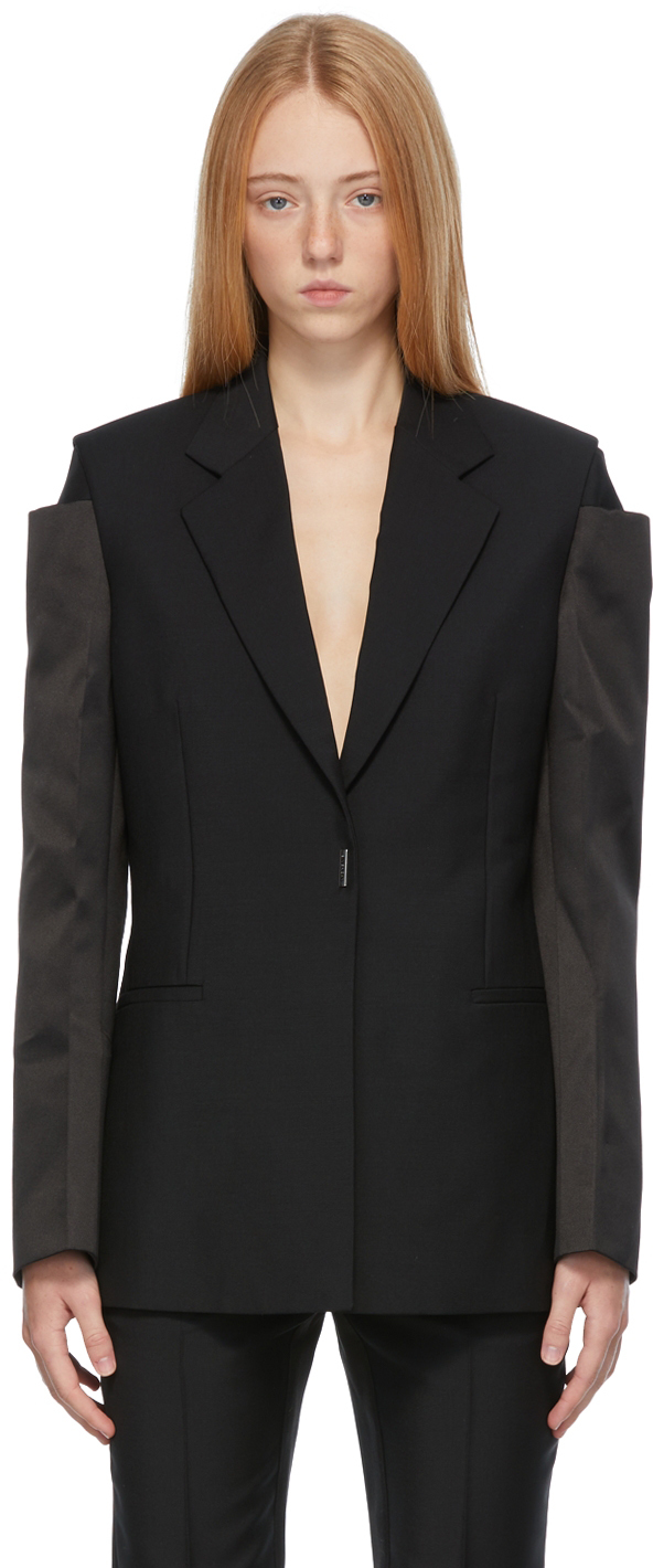Givenchy: Black Mohair Satin Sleeves Blazer | SSENSE