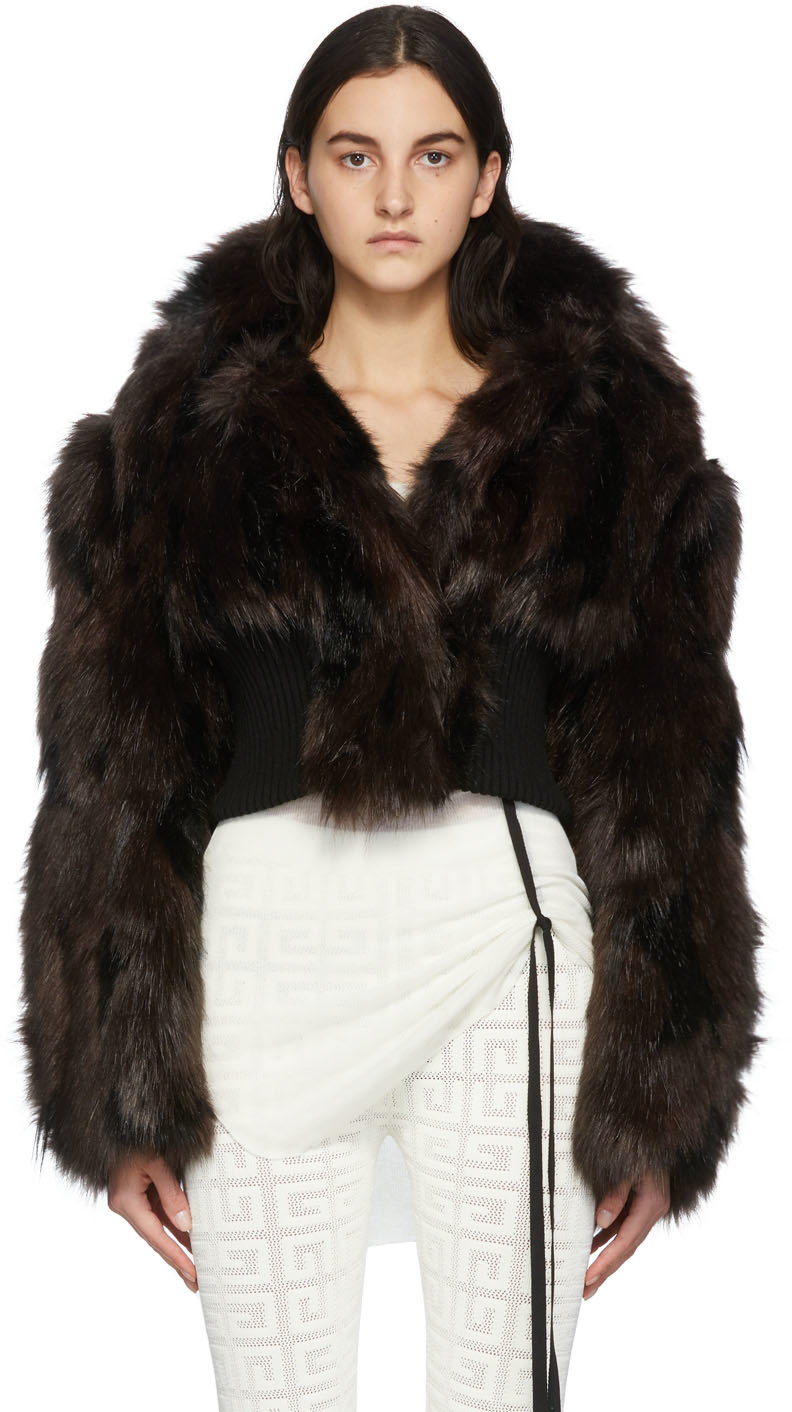 Givenchy Brown & Black Faux-Fur Cropped Blouson Jacket