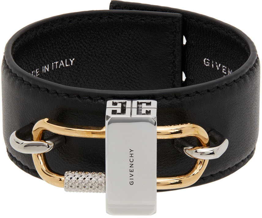 Givenchy Black Leather Lock Bracelet SSENSE Canada