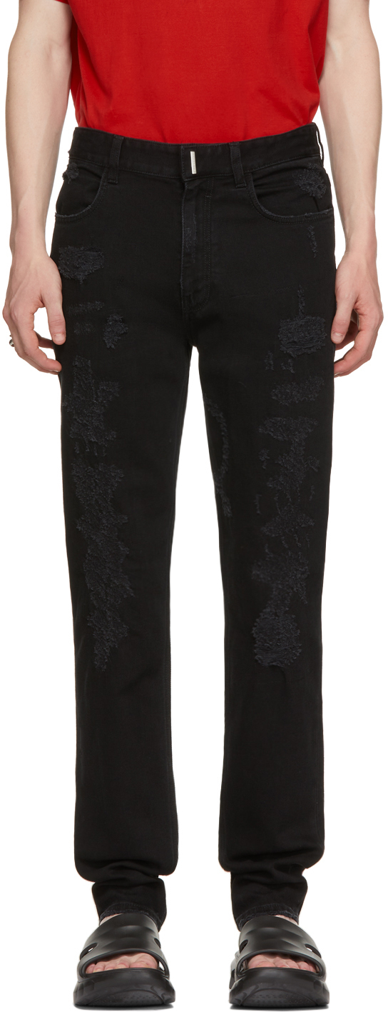 Black Distressed Slim-Fit Jeans