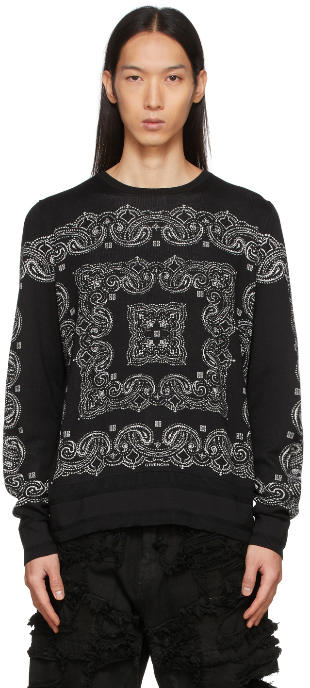 Onderzoek het stropdas kast Givenchy: Black Jacquard Bandana Sweater | SSENSE