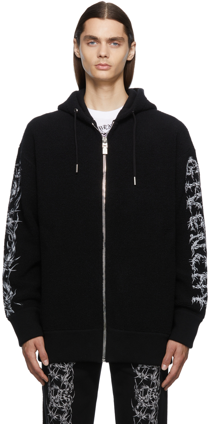 Black Bouclé Barbed Wire Zip Hoodie by Givenchy on Sale