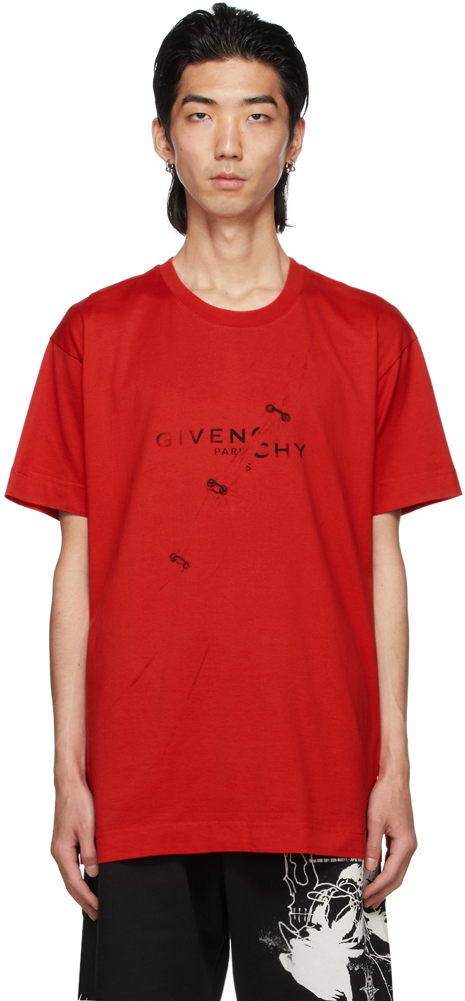 Givenchy: Red Oversized Trompe-l'œil T-Shirt | SSENSE Canada