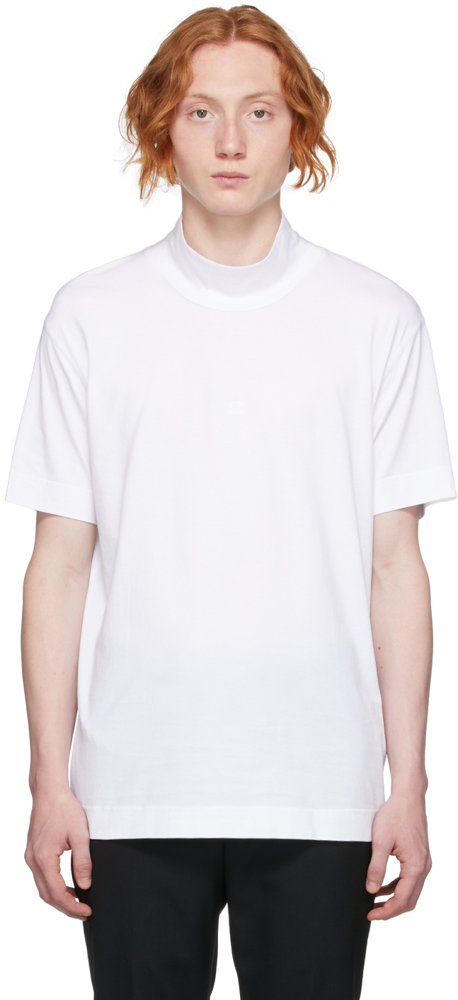 Givenchy White Funnel Neck 4G T-Shirt