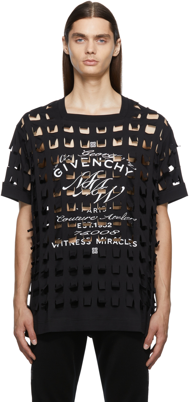 Givenchy Black Oversized Perforated Jersey Crest T-Shirt