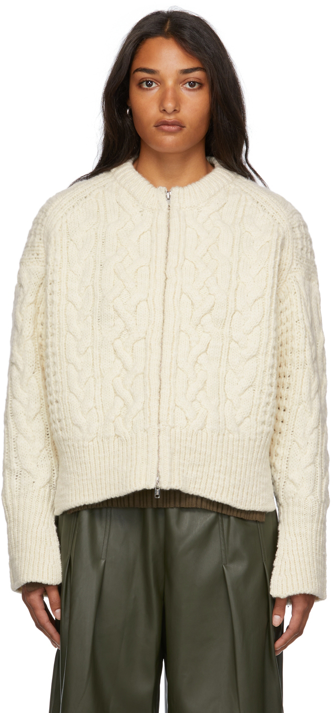 3.1 Phillip Lim: Wool Cable Knit Zip-Up Sweater | SSENSE