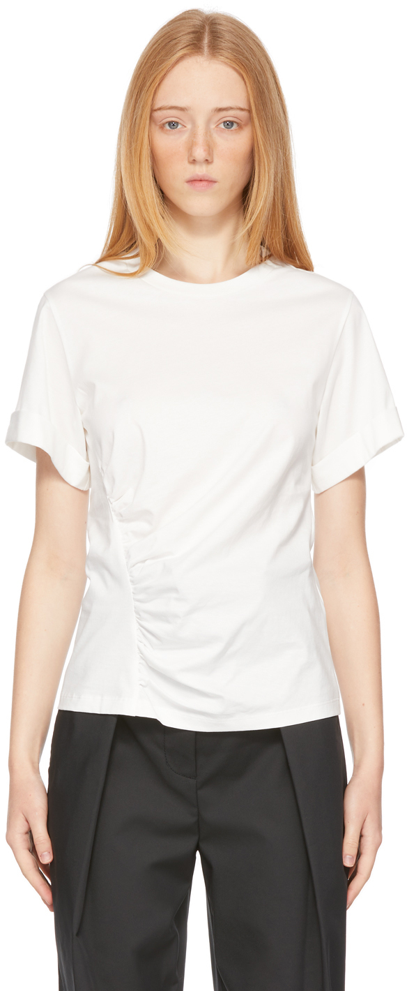 3.1 Phillip Lim: White Gathered T-Shirt | SSENSE