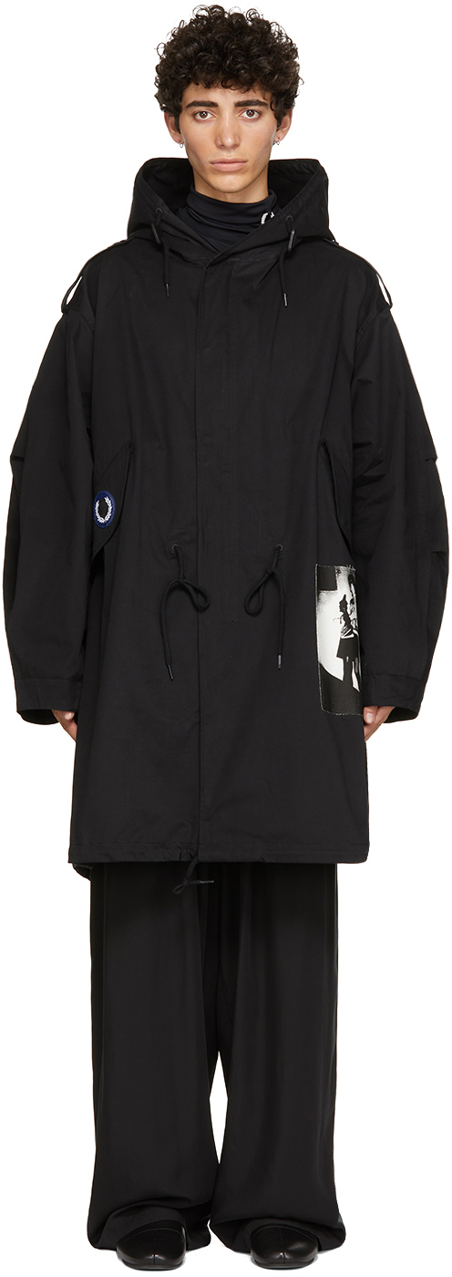 Raf Simons: Black Fred Perry Edition Printed Patch Parka | SSENSE Canada