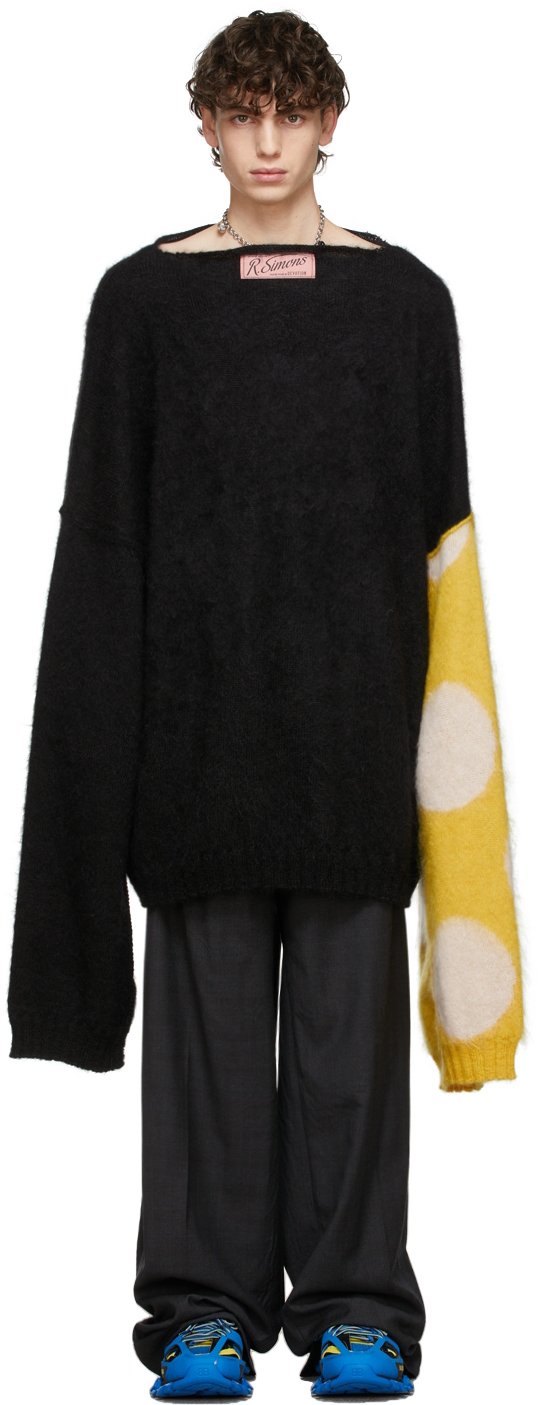 Raf Simons: Black & Yellow Oversized Polka Dot Mohair Sweater | SSENSE