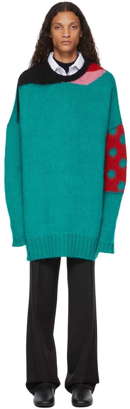 Raf Simons Green Oversized Contrasting Strokes Sweater | Smart Closet