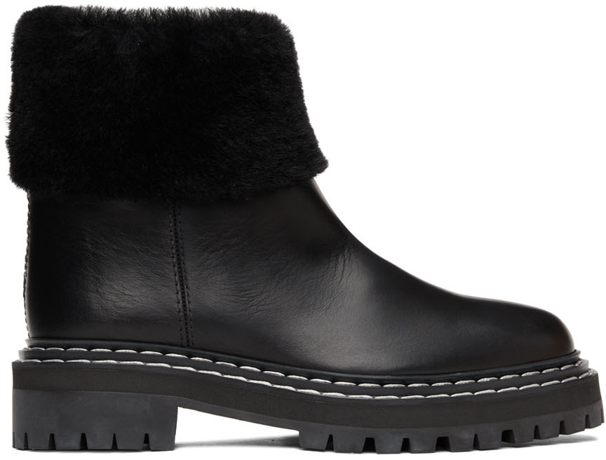 Proenza Schouler Black Shearling Lug Sole Ankle Boots