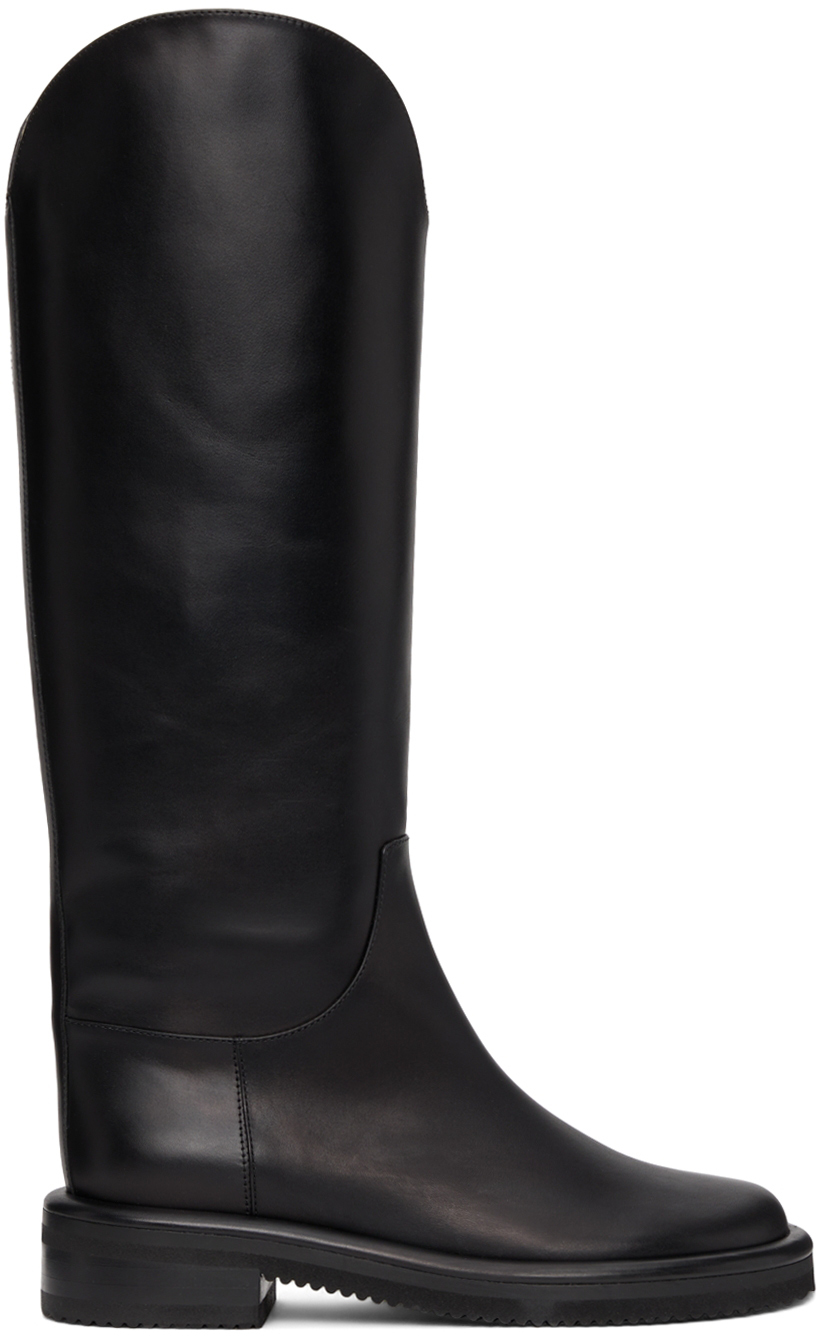 Black Leather Pipe Riding Boots by Proenza Schouler on Sale