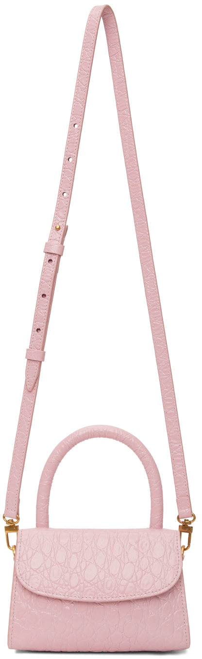 BY FAR Pink Croc Mini Top Handle Bag