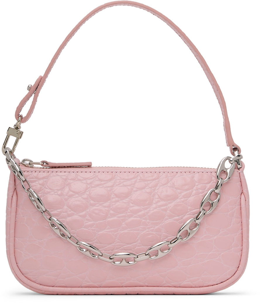 By Far Mini Croc-Embossed Leather Top Handle Shoulder Bag - Red