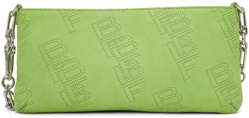 BY FAR Green Perforated Suede Holly Bag