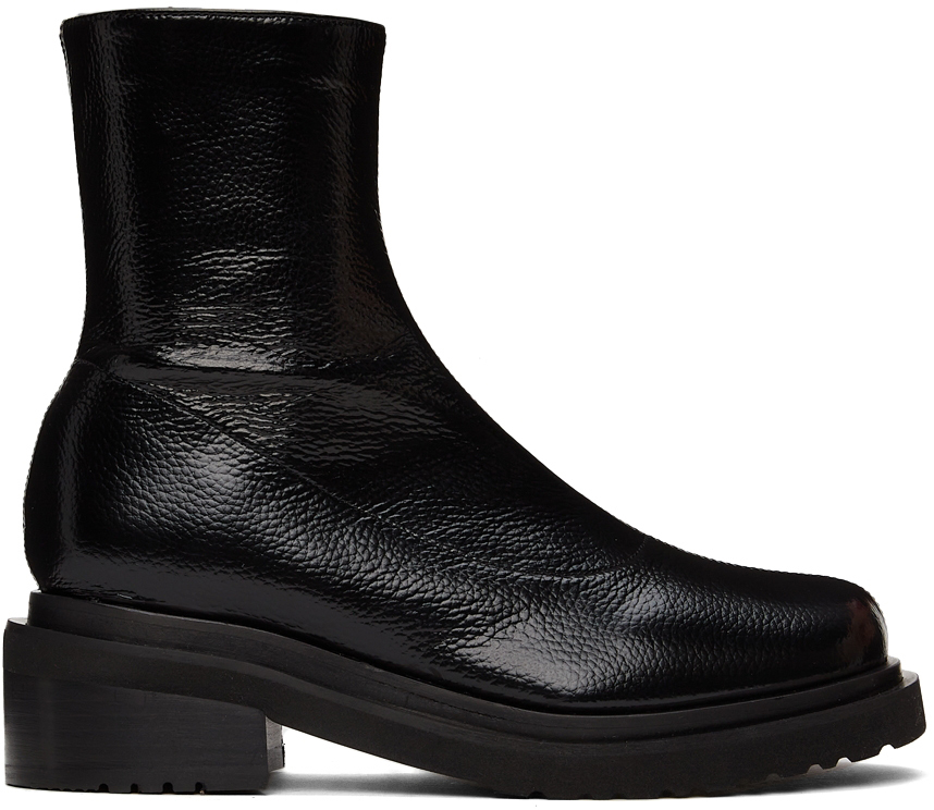BY FAR: Black Grained Leather Kah Boots | SSENSE