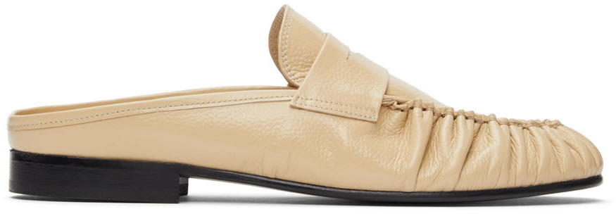 BY FAR Beige Grained Leather Lou Loafers