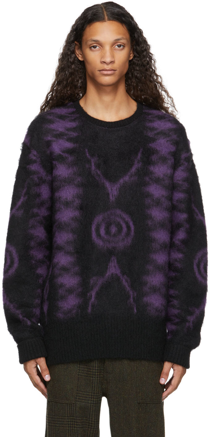 South2 West8: Black & Purple Loose Mohair Sweater | SSENSE UK