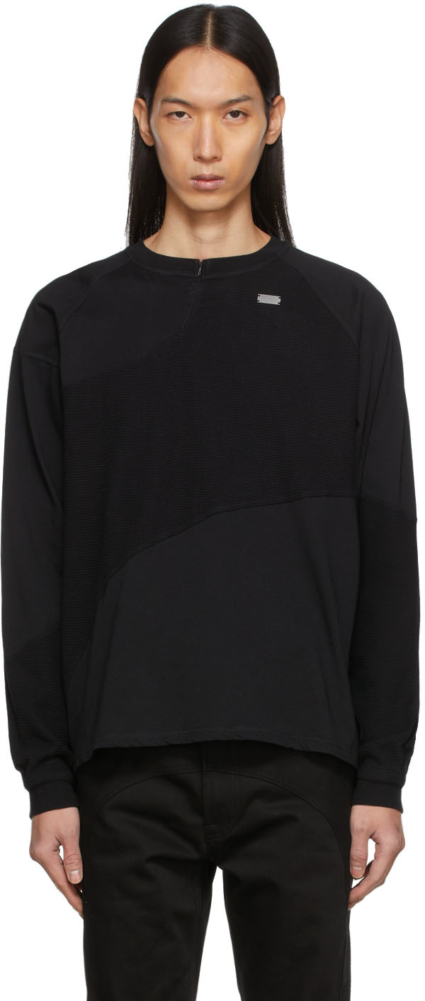 HELIOT EMIL Black Contrast Fabric Long Sleeve T-Shirt