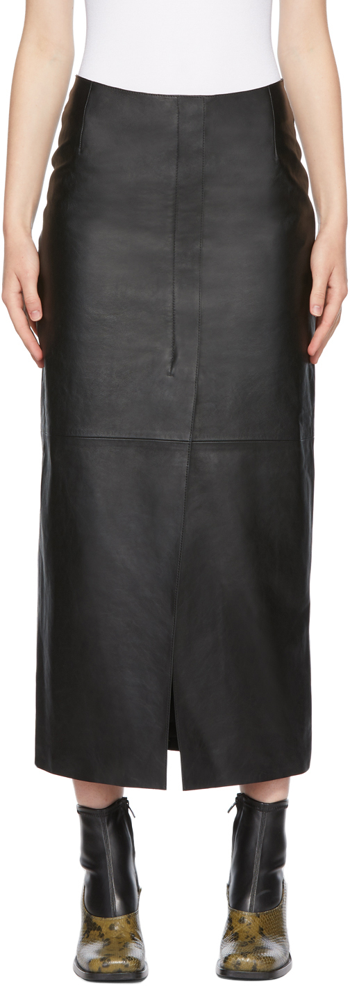 Sportmax Black Leather Malaga Skirt