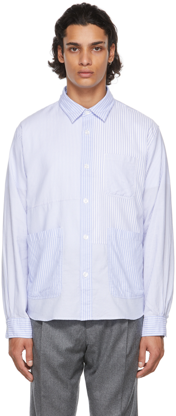 Officine Générale Blue & White Striped Tony Shirt