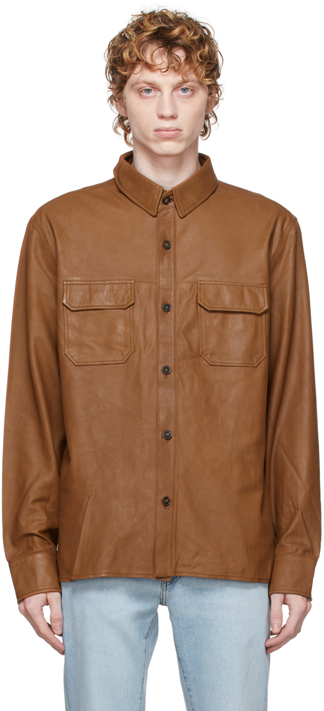 Officine Générale Brown Leather Amael Jacket