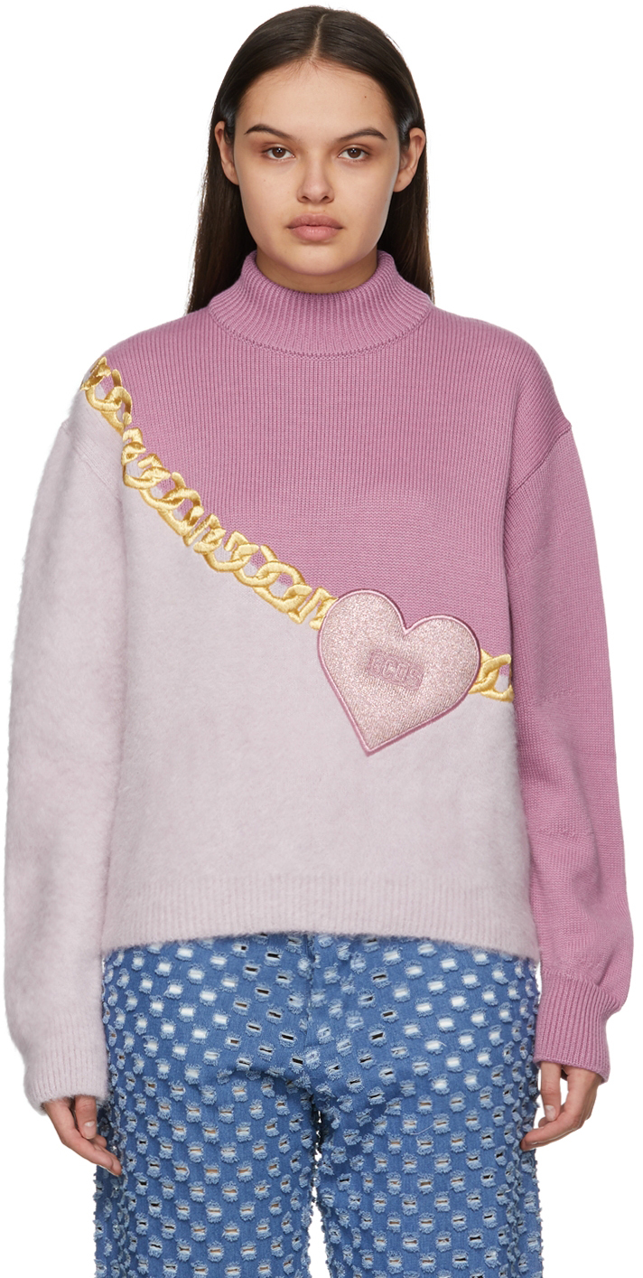 GCDS Pink Chain Link Crewneck Sweater