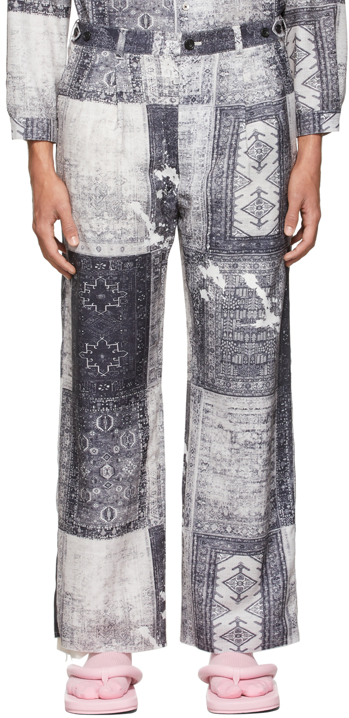 White & Black Personal Data Print Trousers