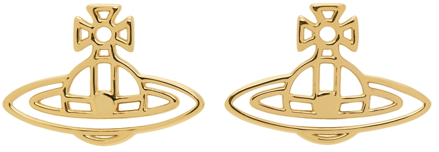 Vivienne Westwood Gold Thin Line Flat Orb Earrings | Smart Closet