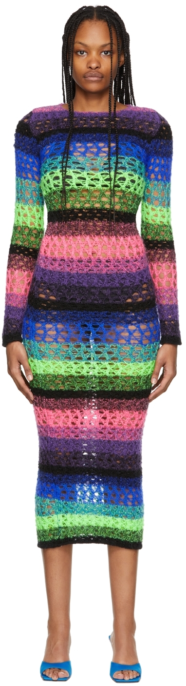 Multicolor Knit Stripe Maxi Dress by AGR on Sale