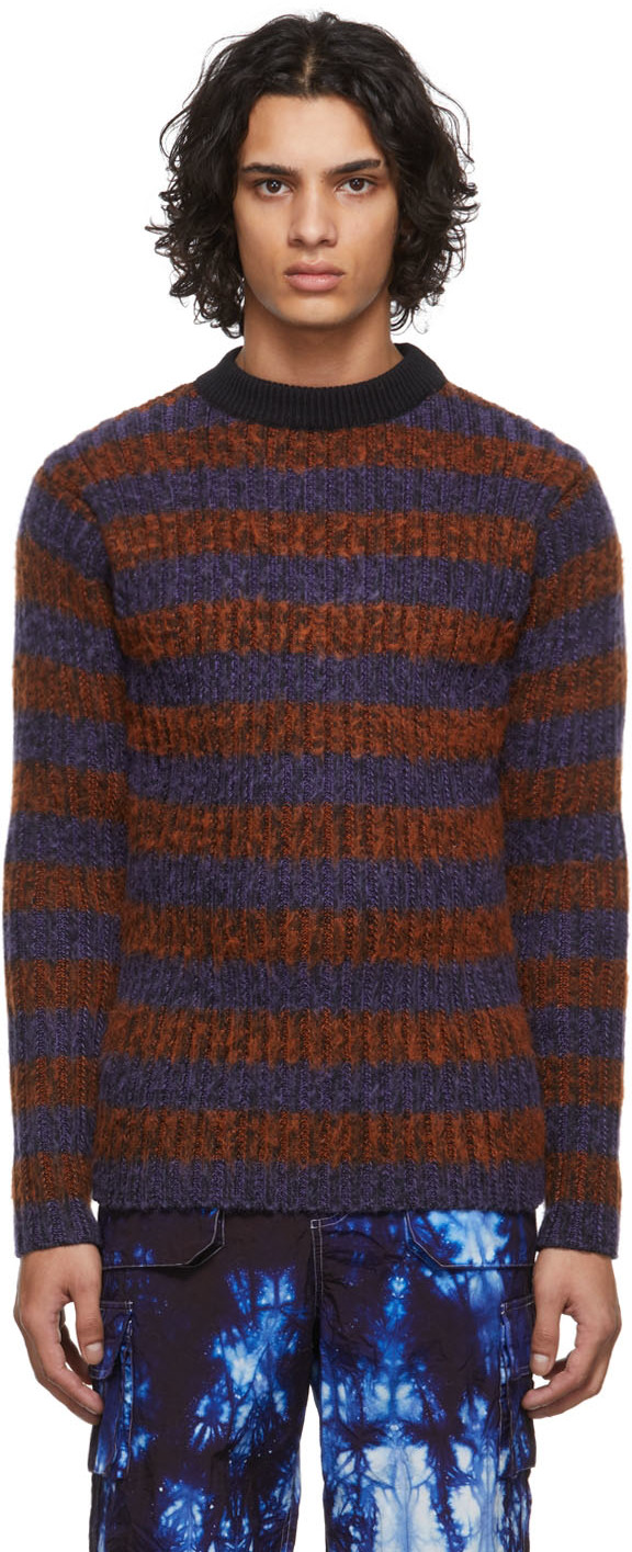 Orange & Purple Striped Mohair Sweater by AGR on Sale