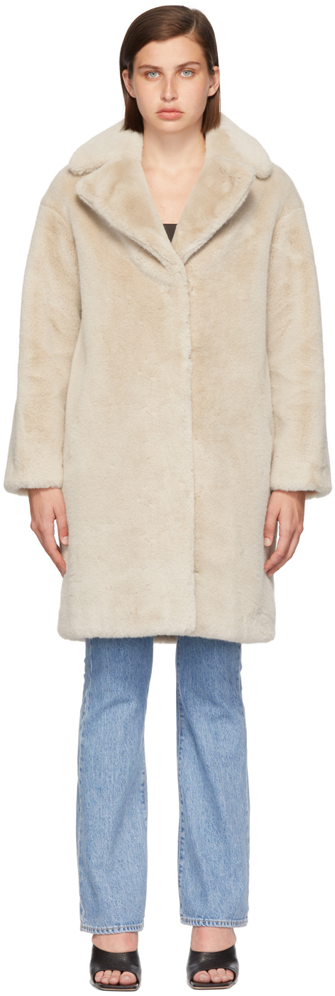 Stand Studio Off-White Faux-Fur Camille Cocoon Coat