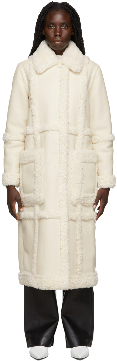 Stand Studio Off-White Faux-Leather & Faux-Shearling Patrice Long Coat