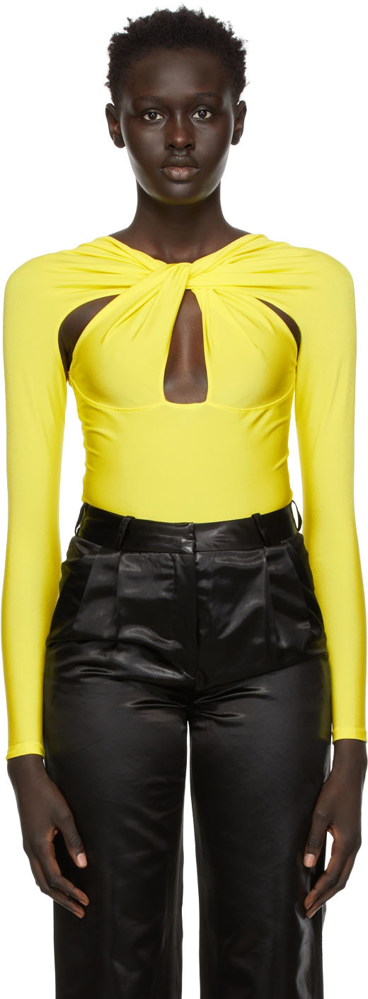 Coperni: Yellow Cut-Out Bodysuit | SSENSE