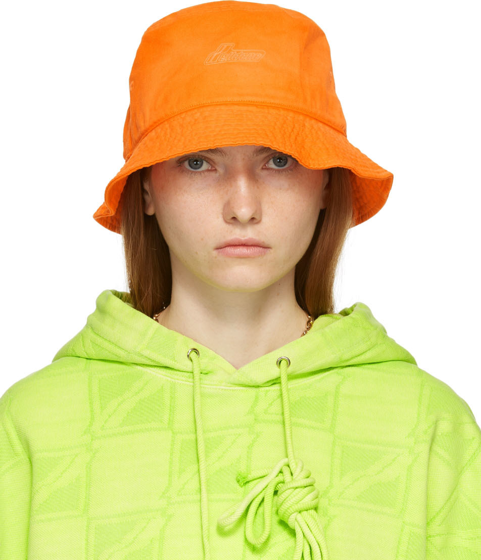 We11done Orange Iridescent Logo Hand-Bleached Bucket Hat