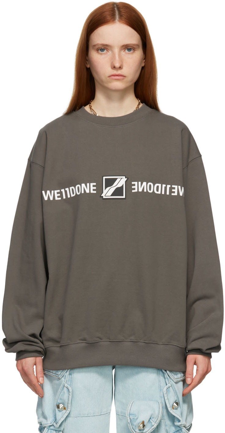 We11done Grey Mirror Logo Sweatshirt