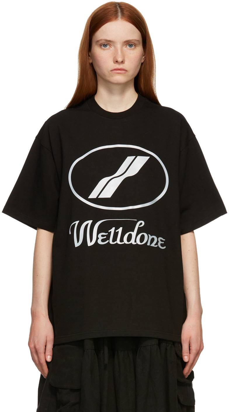 Black Reflective Logo T-Shirt by We11done on Sale