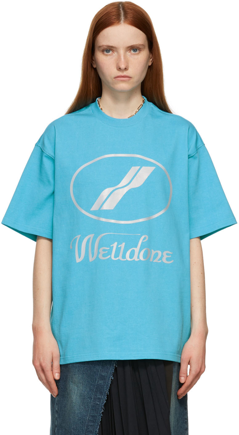 We11done Blue Reflective Logo T-Shirt