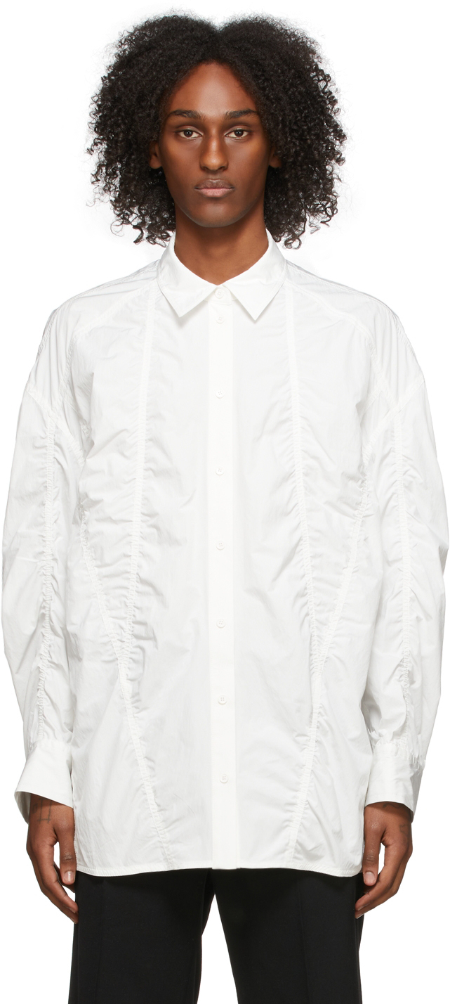 We11done: White Oversize Lace Shirring Shirt | SSENSE
