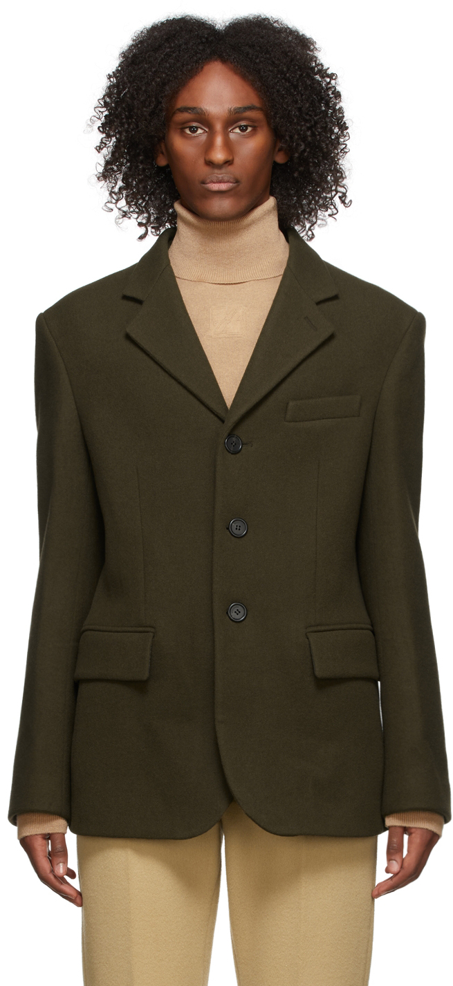 Khaki Wool Three-Button Blazer