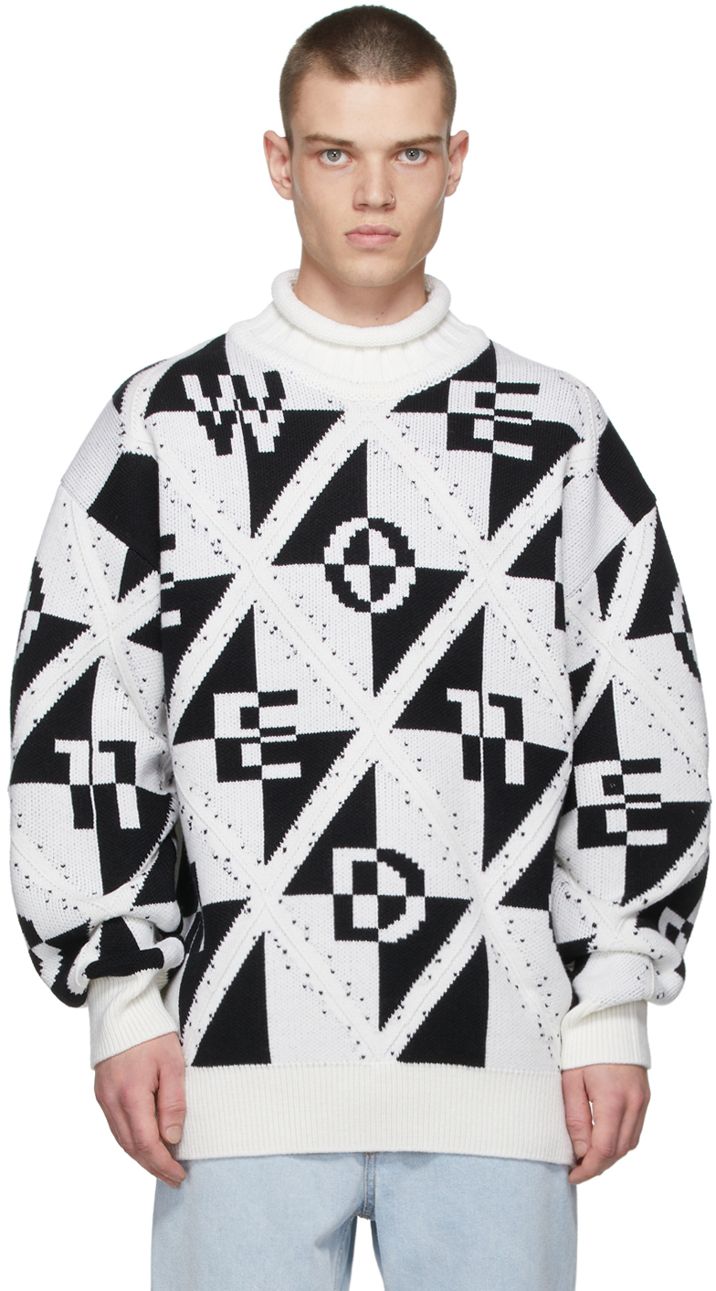 We11done Off-White Logo Letters Jacquard Sweater