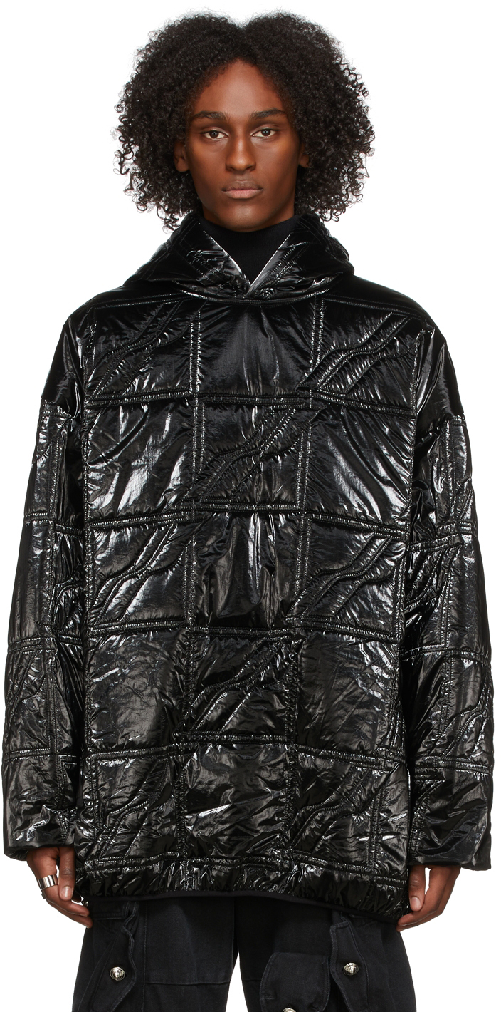 Black Quilted Satin Hoodie by We11done on Sale