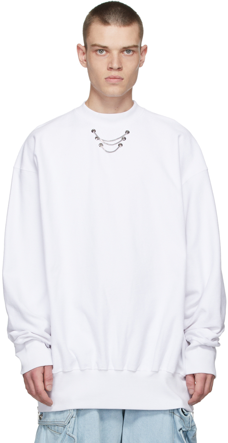 We11done White Side Zip-Up Necklace Sweatshirt